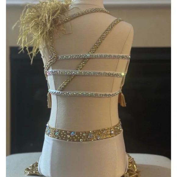 Gold and White Girls Custom Dance Costume. Only worn once !!